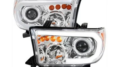 Spec-D Retro Style LED Tube Projector Headlights w/ LED Turn Signals (Chrome Housing/Clear Lens)  Toyota Tundra | Sequoia 2007-2017                                     - 2LHP-TUN07-G3-GO - Image 10