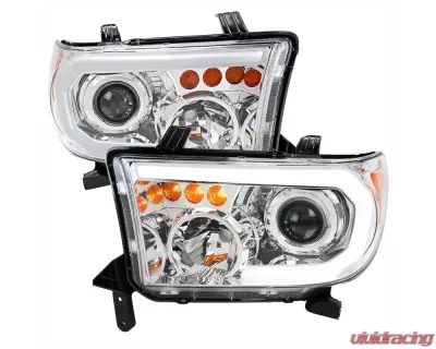 Spec-D Retro Style LED Tube Projector Headlights w/ LED Turn Signals (Chrome Housing/Clear Lens)  Toyota Tundra | Sequoia 2007-2017 - 2LHP-TUN07-G3-GO