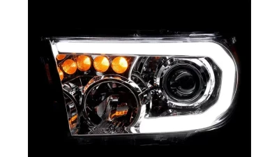 Spec-D Retro Style LED Tube Projector Headlights w/ LED Turn Signals (Chrome Housing/Clear Lens)  Toyota Tundra | Sequoia 2007-2017                                     - 2LHP-TUN07-G3-GO - Image 2