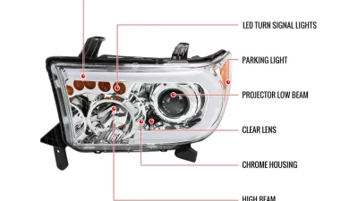 Spec-D Retro Style LED Tube Projector Headlights w/ LED Turn Signals (Chrome Housing/Clear Lens)  Toyota Tundra | Sequoia 2007-2017                                     - 2LHP-TUN07-G3-GO - Image 8