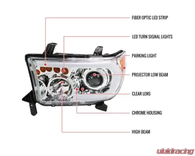 Spec-D Retro Style LED Tube Projector Headlights w/ LED Turn Signals (Chrome Housing/Clear Lens)  Toyota Tundra | Sequoia 2007-2017 - 2LHP-TUN07-G3-GO