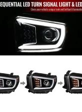 Spec-D LED C-Bar Projector Headlights w/ Sequential Turn Signal Lights (Jet Black Housing/Clear Lens) Toyota Tundra 2014-2021                                     - 2LHP-TUN14BK-SQ-TM - Image 2