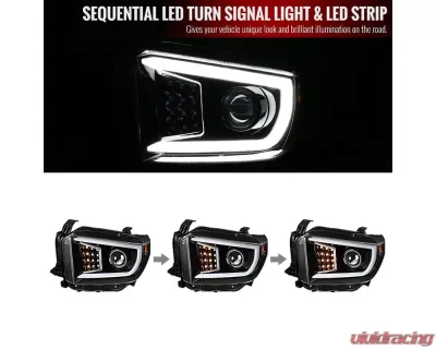 Spec-D LED C-Bar Projector Headlights w/ Sequential Turn Signal Lights (Jet Black Housing/Clear Lens) Toyota Tundra 2014-2021 - 2LHP-TUN14BK-SQ-TM
