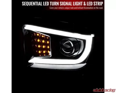 Spec-D LED C-Bar Projector Headlights w/ Sequential Turn Signal Lights (Jet Black Housing/Clear Lens) Toyota Tundra 2014-2021 - 2LHP-TUN14BK-SQ-TM