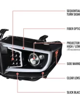 Spec-D LED C-Bar Projector Headlights w/ Sequential Turn Signal Lights (Jet Black Housing/Clear Lens) Toyota Tundra 2014-2021                                     - 2LHP-TUN14BK-SQ-TM - Image 10