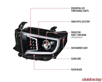 Spec-D LED C-Bar Projector Headlights w/ Sequential Turn Signal Lights (Jet Black Housing/Clear Lens) Toyota Tundra 2014-2021 - 2LHP-TUN14BK-SQ-TM