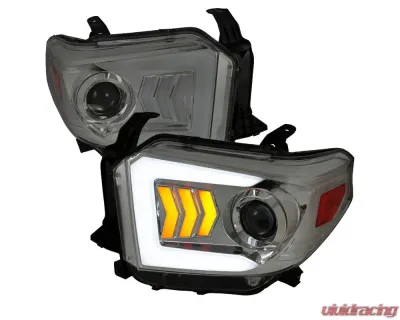 Spec-D LED C-Bar Projector Headlights w/ Sequential Arrow Turn Signals (Chrome Housing/Smoked Lens) Toyota Tundra 2014-2021 - 2LHP-TUN14G-RS