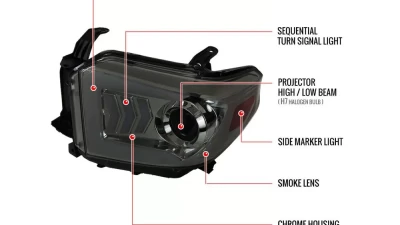 Spec-D LED C-Bar Projector Headlights w/ Sequential Arrow Turn Signals (Chrome Housing/Smoked Lens) Toyota Tundra 2014-2021                                     - 2LHP-TUN14G-RS - Image 10