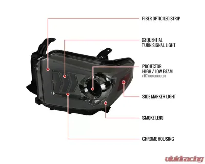 Spec-D LED C-Bar Projector Headlights w/ Sequential Arrow Turn Signals (Chrome Housing/Smoked Lens) Toyota Tundra 2014-2021 - 2LHP-TUN14G-RS