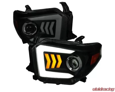 Spec-D LED C-Bar Projector Headlights w/ Sequential Arrow Turn Signals (Black Housing/Smoked Lens) Toyota Tundra 2014-2021 - 2LHP-TUN14SM-RS