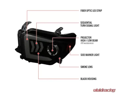 Spec-D LED C-Bar Projector Headlights w/ Sequential Arrow Turn Signals (Black Housing/Smoked Lens) Toyota Tundra 2014-2021 - 2LHP-TUN14SM-RS