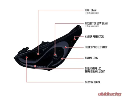 Spec-D LED Bar Projector Headlights w/ Sequential Turn Signal Lights (Glossy Black Housing/Smoked Lens) Hyundai Veloster 2012-2017 - 2LHP-VEL12G-TM