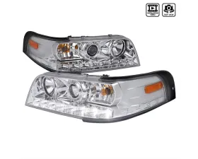 Spec-D Projector Headlights w/ LED Light Strips (Chrome Housing/Clear Lens) Ford Crown Victoria 1998-2011