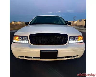 Spec-D Projector Headlights w/ LED Light Strip (Matte Black Housing/Clear Lens) Ford Crown Victoria 1998-2011 - 2LHP-VIC98JM-TM