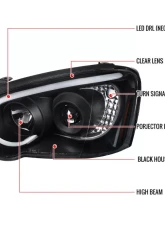 Spec-D Projector Headlights w/ LED Bar (Matte Black Housing/Clear Lens) Subaru Impreza | Outback | WRX | STI 2004-2005                                     - 2LHP-WRX05JM-G2-TM - Image 7