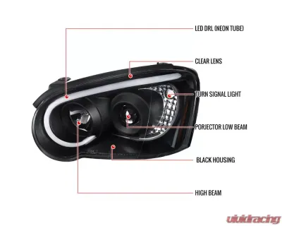 Spec-D Projector Headlights w/ LED Bar (Matte Black Housing/Clear Lens) Subaru Impreza | Outback | WRX | STI 2004-2005 - 2LHP-WRX05JM-G2-TM
