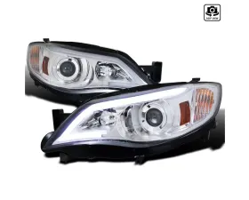 Spec-D Projector Headlights w/ LED Light Bars (Chrome Housing/Clear Lens) Subaru WRX | Outback 2008-2014