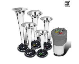 Spec-D Chrome ABS 12V Music Horn 5 Trumpet w/ Compressor