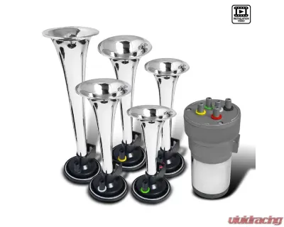 Spec-D Chrome ABS 12V Music Horn 5 Trumpet w/ Compressor - AH-6052-2