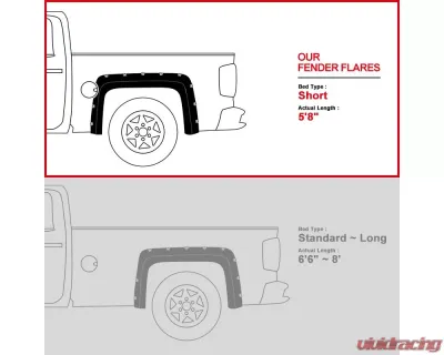 Spec-D Short Bed Smooth Rivet Style Fender Flares Chevrolet Silverado 2500 | 3500 2014-2018 - FDF-SIV14SBA-PK-MP