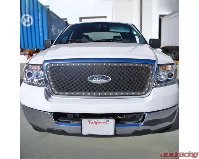 Spec-D Rivet Style Black Stainless Steel Mesh Grille Center Insert Ford F-150 2004-2008 - HBG-F15004BKSS-YH