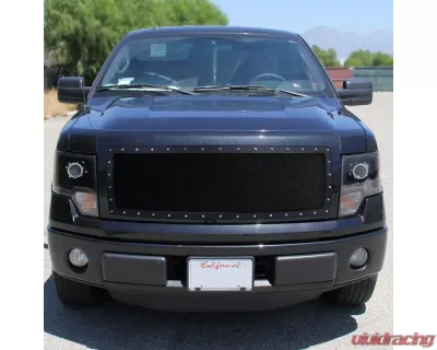 Spec-D Rivet Style Black Stainless Steel Mesh Grille Center Insert Ford F-150 2009-2012 - HBG-F15009BKSS-YH