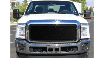 Spec-D Rivet Style Black Stainless Steel Mesh Grille Center Insert Ford F-Series 2011-2016                                     - HBG-F25011BKSS-YH - Image 10