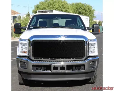 Spec-D Rivet Style Black Stainless Steel Mesh Grille Center Insert Ford F-Series 2011-2016 - HBG-F25011BKSS-YH