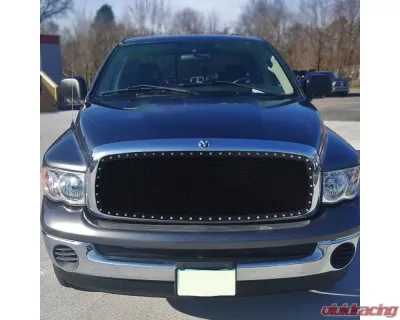 Spec-D Rivet Style Black Stainless Steel Mesh Grille Insert Dodge Ram 2002-2005 - HBG-RAM02BKSS-YH