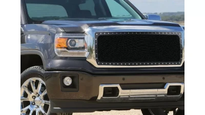 Spec-D Rivet Style Black Stainless Steel Mesh Grille Insert GMC Sierra 2014-2015                                     - HBG-SIE1415BKSS-YH - Image 10