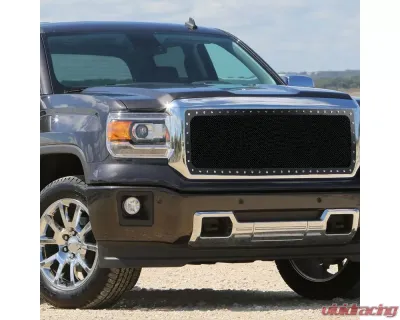 Spec-D Rivet Style Black Stainless Steel Mesh Grille Insert GMC Sierra 2014-2015 - HBG-SIE1415BKSS-YH