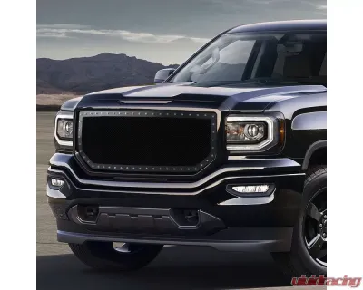 Spec-D Rivet Style Black Stainless Steel Mesh Grille Insert GMC Sierra 2016-2018 - HBG-SIE1615BKSS-YH