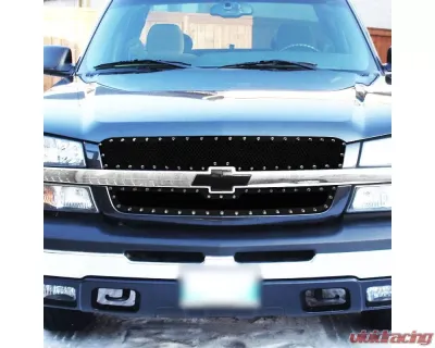 Spec-D Rivet Style Black Stainless Steel 2PC Mesh Grille Insert Chevrolet Silverado | Avalanche 2003-2006 - HBG-SIV0315BKSS2P-YH