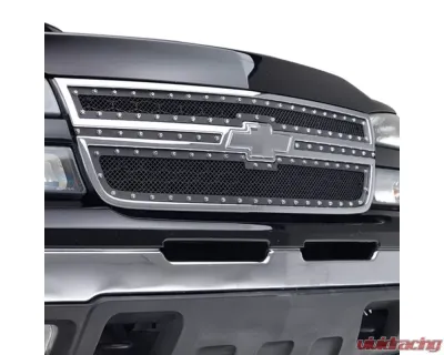 Spec-D Rivet Style Black Stainless Steel 2PC Mesh Grille Insert Chevrolet Silverado 2005-2007 - HBG-SIV0615BKSS2P-YH