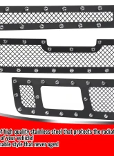 Spec-D Rivet Style Black Stainless Steel 3PC Mesh Grille insert Chevrolet Silverado 1500 2007-2013                                     - HBG-SIV0715BKSS3P-YH - Image 2
