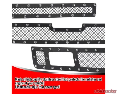 Spec-D Rivet Style Black Stainless Steel 3PC Mesh Grille insert Chevrolet Silverado 1500 2007-2013 - HBG-SIV0715BKSS3P-YH