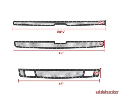 Spec-D Rivet Style Black Stainless Steel 3PC Mesh Grille insert Chevrolet Silverado 1500 2007-2013 - HBG-SIV0715BKSS3P-YH