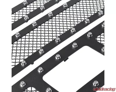 Spec-D Rivet Style Black Stainless Steel 3PC Mesh Grille insert Chevrolet Silverado 1500 2007-2013 - HBG-SIV0715BKSS3P-YH