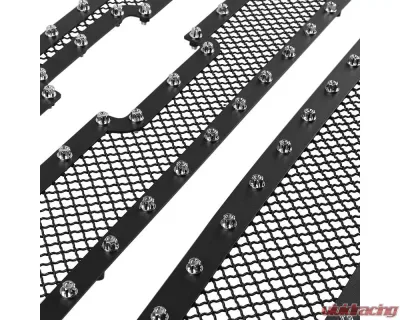 Spec-D Rivet Style Black Stainless Steel 3PC Mesh Grille insert Chevrolet Silverado 1500 2007-2013 - HBG-SIV0715BKSS3P-YH