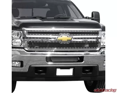 Spec-D Rivet Style Black Stainless Steel 2PC Mesh Grille Insert Chevrolet Silverado 1500 2014-2015 - HBG-SIV1415BKSS2P-YH