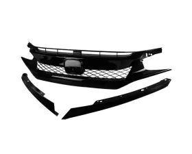 Spec-D TR Style Glossy Black ABS Mesh Grille w/ Eyebrows Honda Civic 2016-2018