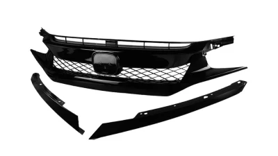 Spec-D TR Style Glossy Black ABS Mesh Grille w/ Eyebrows Honda Civic 2016-2018                                     - HG-CV16A-BN - Image 8