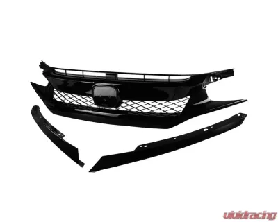 Spec-D TR Style Glossy Black ABS Mesh Grille w/ Eyebrows Honda Civic 2016-2018 - HG-CV16A-BN