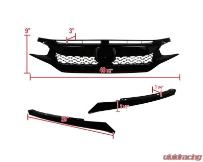 Spec-D TR Style Glossy Black ABS Mesh Grille w/ Eyebrows Honda Civic 2016-2018 - HG-CV16A-BN
