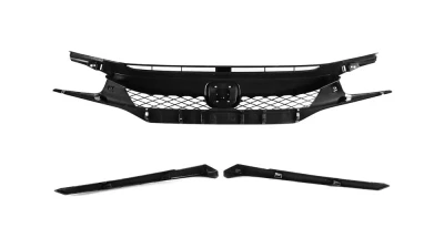 Spec-D TR Style Glossy Black ABS Mesh Grille w/ Eyebrows Honda Civic 2016-2018                                     - HG-CV16A-BN - Image 7