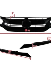 Spec-D Factory Style Glossy Black ABS Mesh Grille w/ Eyebrows Honda Civic 2016-2018                                     - HG-CV16B-BN - Image 2