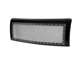 Spec-D Glossy Black ABS Rivet Style Grille w/ Stainless Steel Mesh Ford F-150 2009-2014
