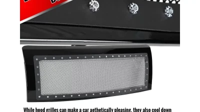 Spec-D Glossy Black ABS Rivet Style Grille w/ Stainless Steel Mesh Ford F-150 2009-2014                                     - HG-F15009JMSS-HJ - Image 2