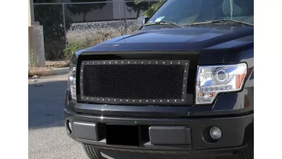 Spec-D Glossy Black ABS Rivet Style Grille w/ Stainless Steel Mesh Ford F-150 2009-2014                                     - HG-F15009JMSS-HJ - Image 10