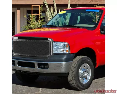 Spec-D Black ABS Rivet Style Grille w/ Stainless Steel Mesh Ford F-Series | Excursion 2005-2007 - HG-F25005JMSS-HJ